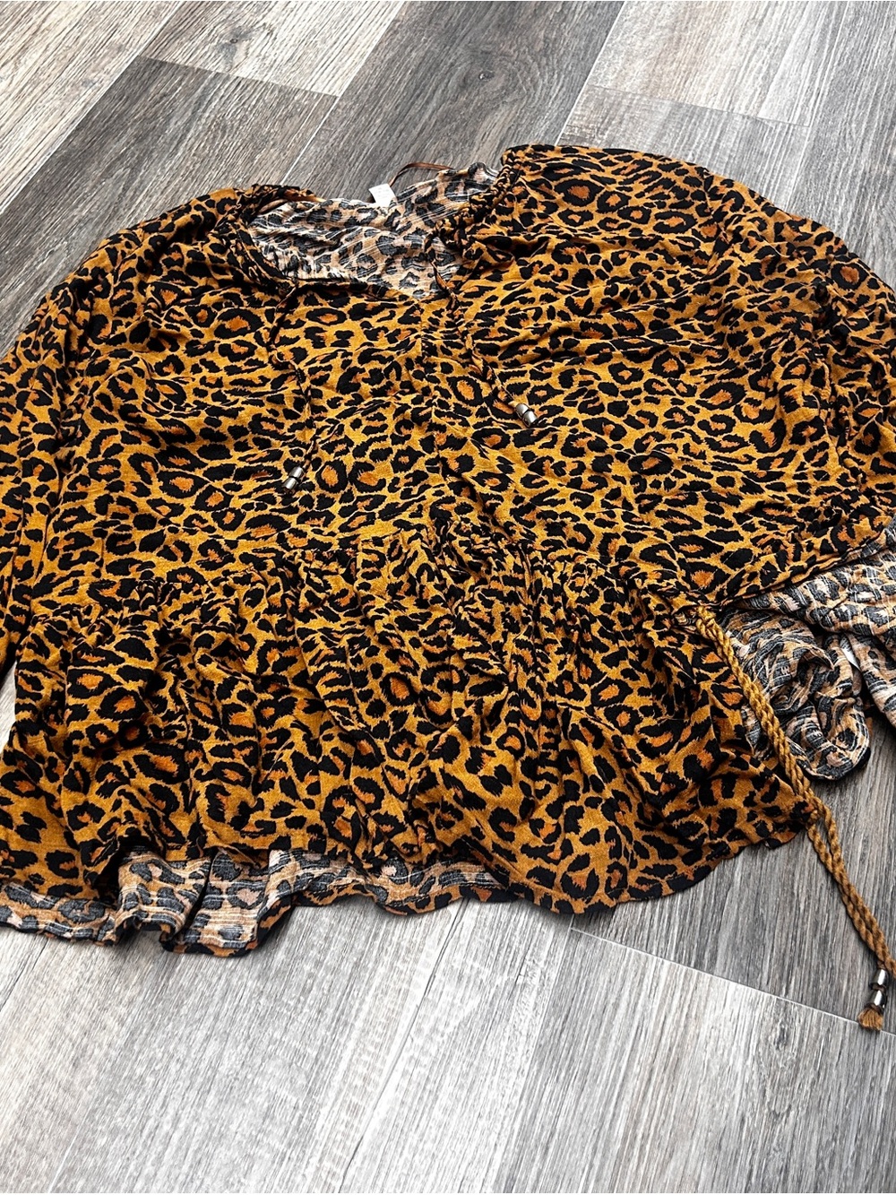 Time and Tru Leopard Print Peasant Blouse - Brown/Black